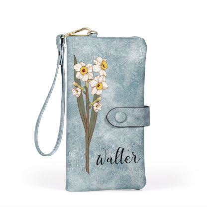 Personalized Women Wallet Custom Birth Flower Name Valentines Day Gift