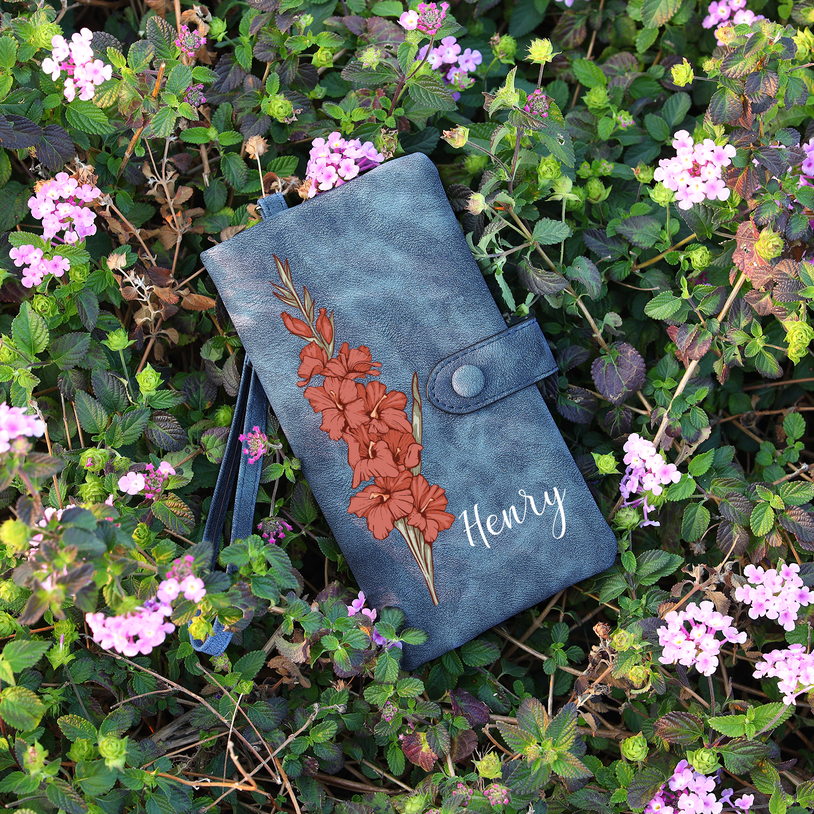 Personalized Women Wallet Custom Birth Flower Name Valentines Day Gift