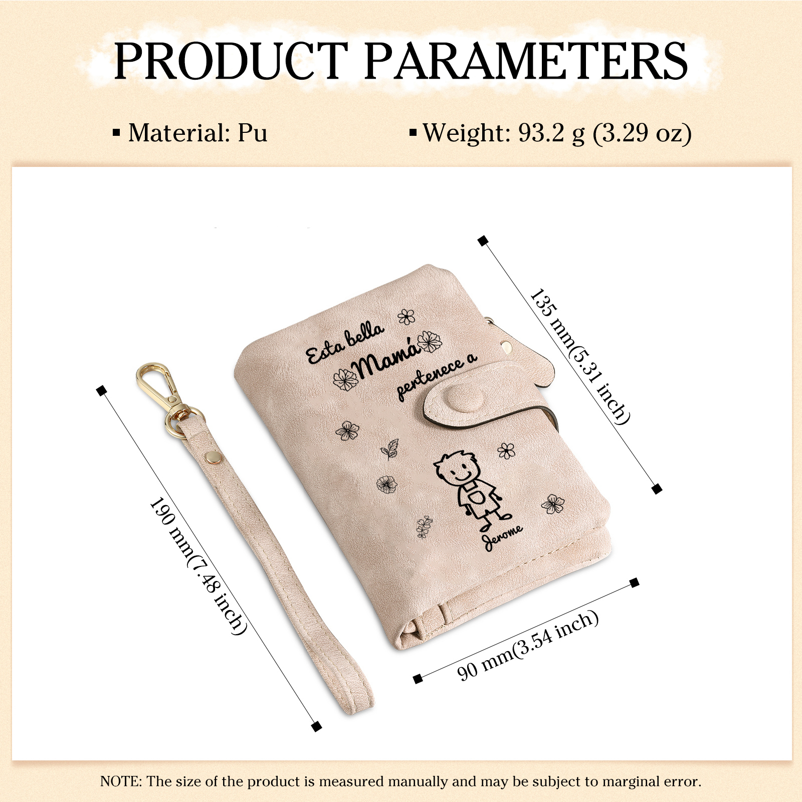 A mi mamá-Cartera, billetera con dibujos seleccionados 1 nombre personalizado monedero clásico para mujer | Jessemade