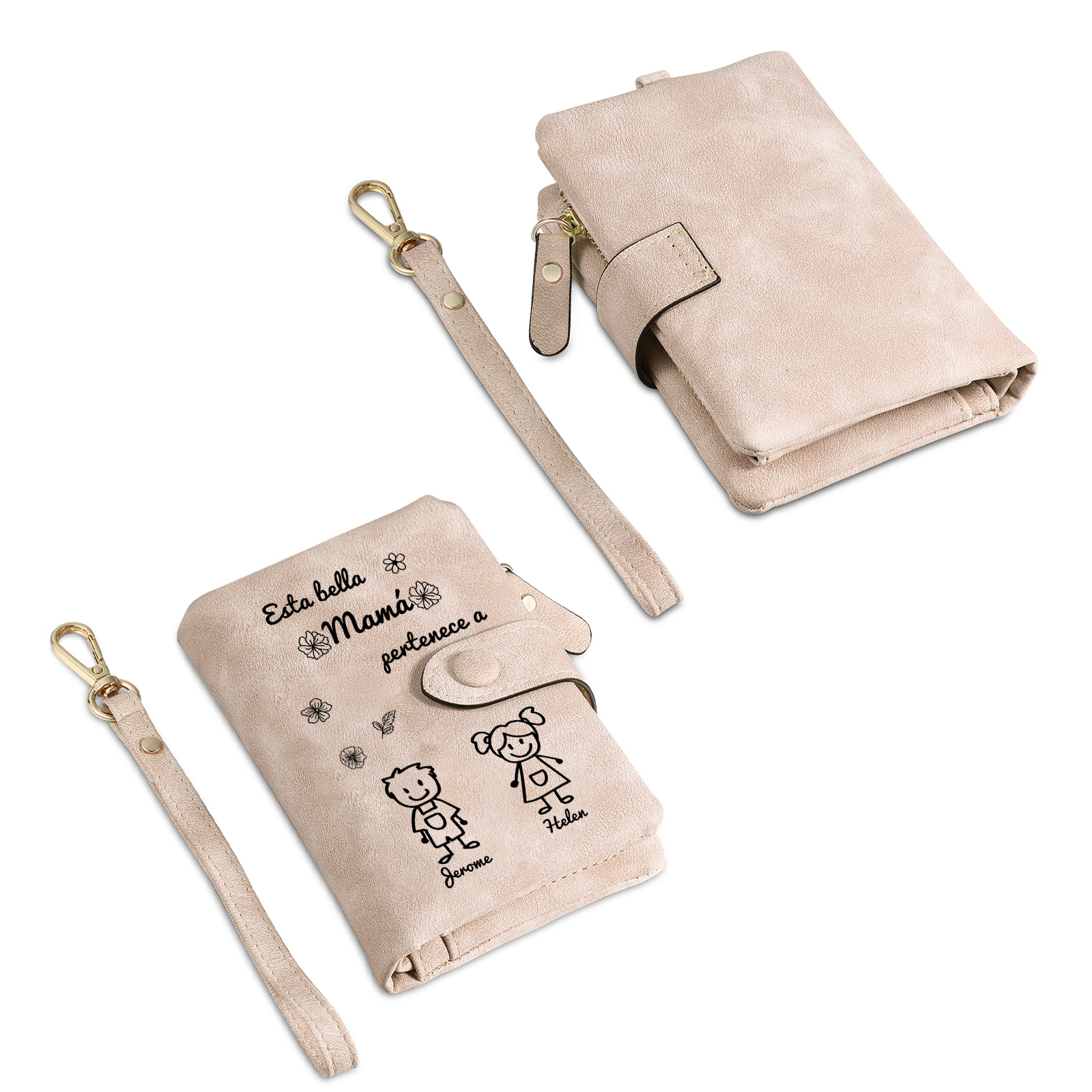 A mi mamá-Cartera, billetera con dibujos seleccionados 2 nombres personalizados monedero clásico para mujer | Jessemade