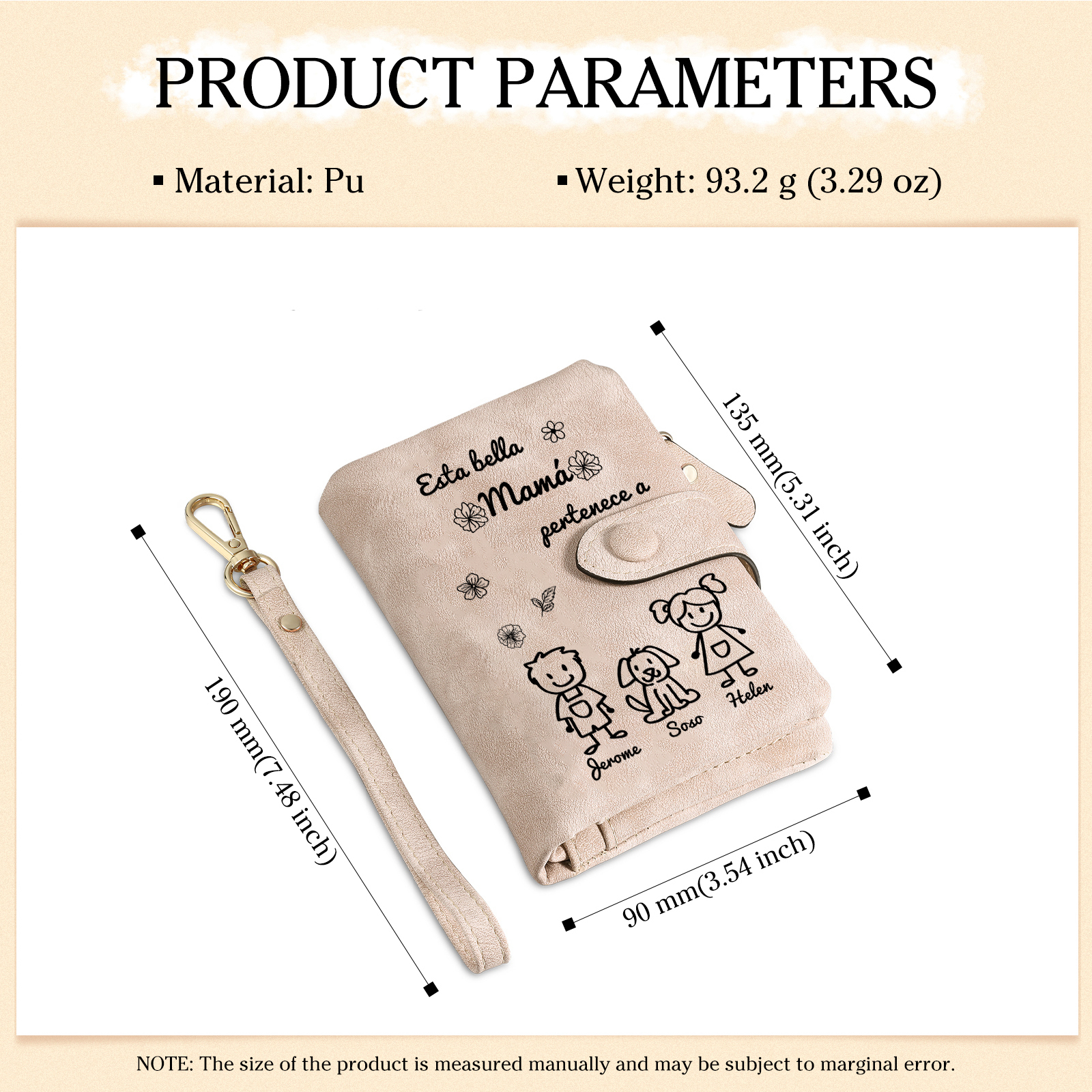 A mi mamá-Cartera, billetera con dibujos seleccionados 3 nombres personalizados monedero clásico para mujer | Jessemade