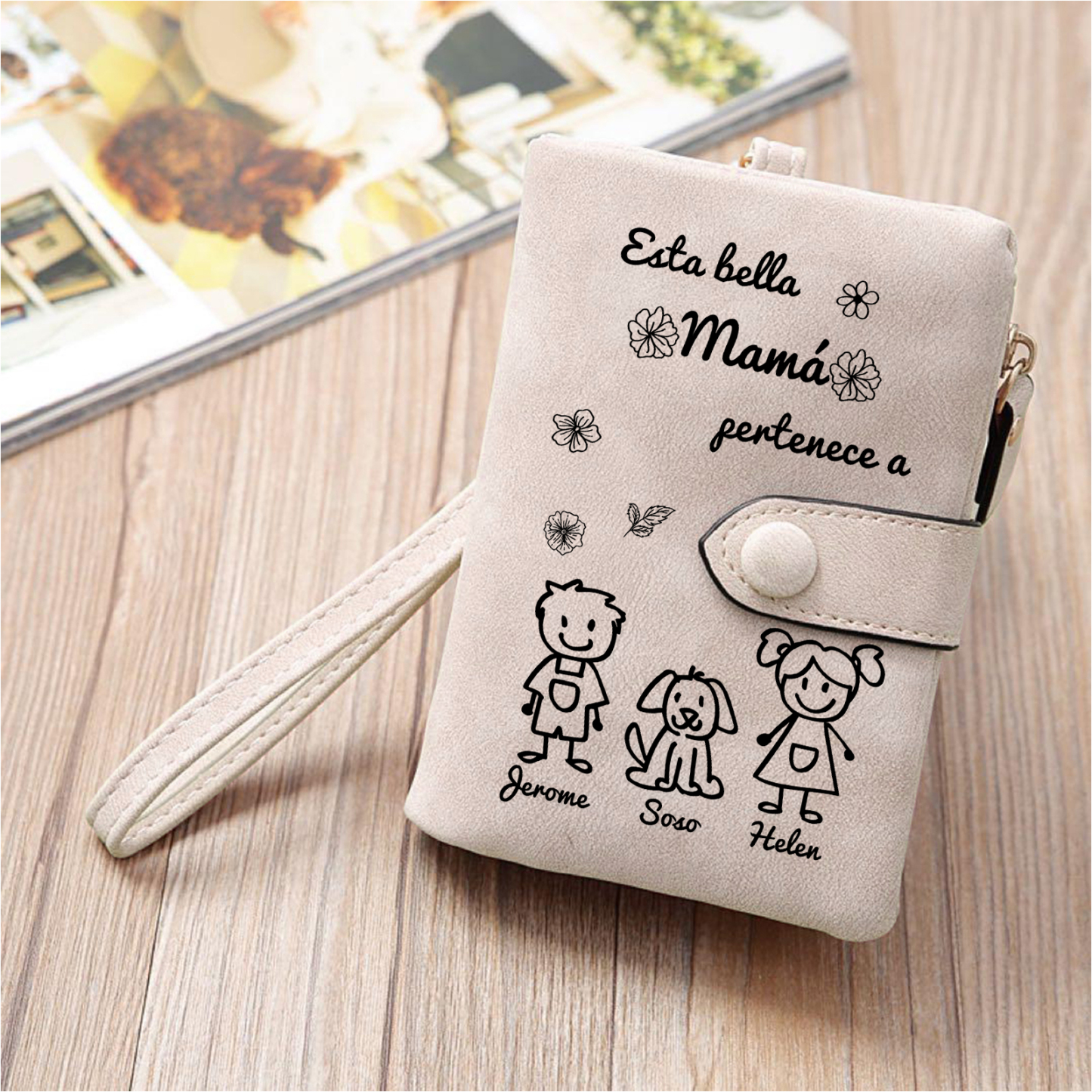 A mi mamá-Cartera, billetera con dibujos seleccionados 3 nombres personalizados monedero clásico para mujer | Jessemade