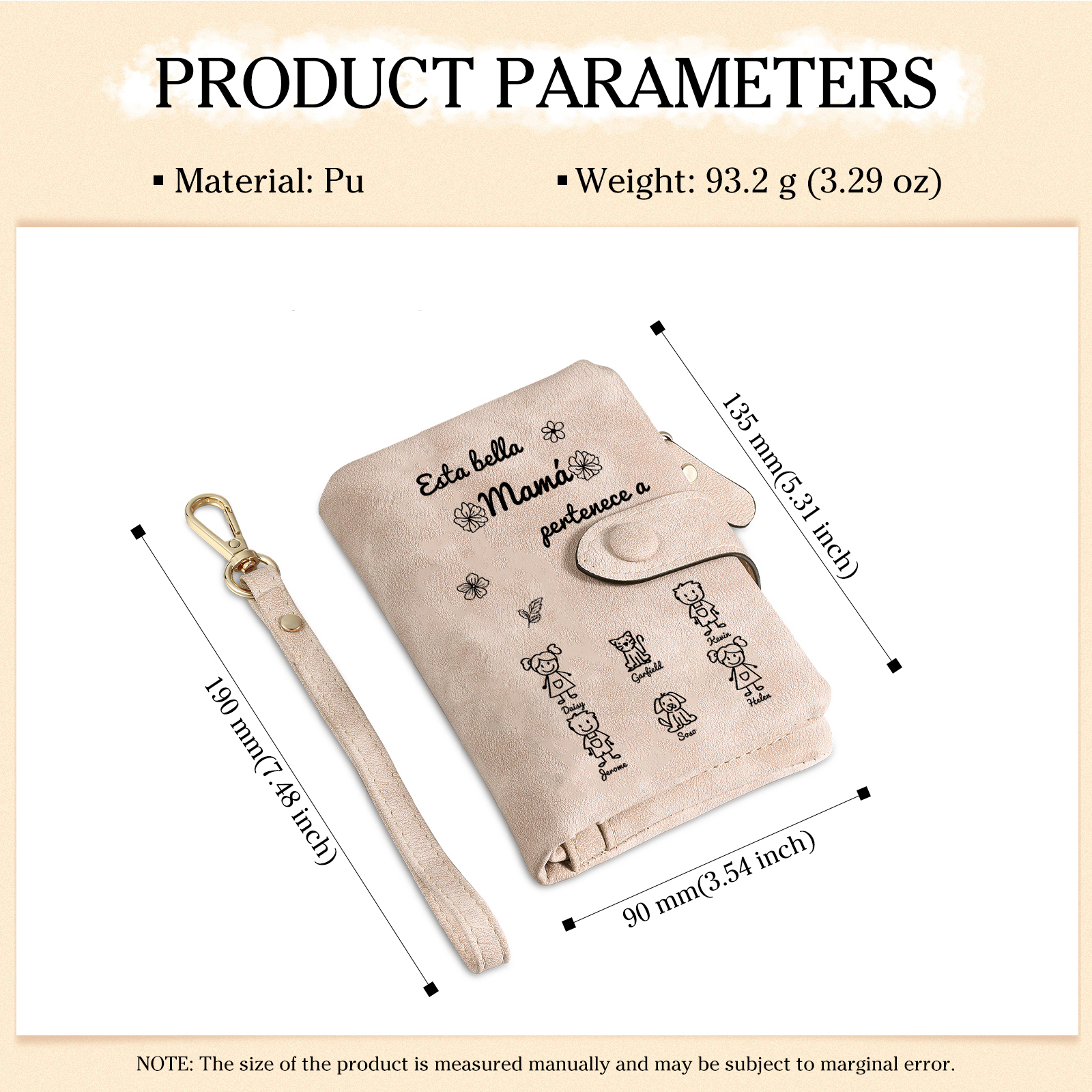 A mi mamá-Cartera, billetera con dibujos seleccionados 6 nombres personalizados monedero clásico para mujer | Jessemade