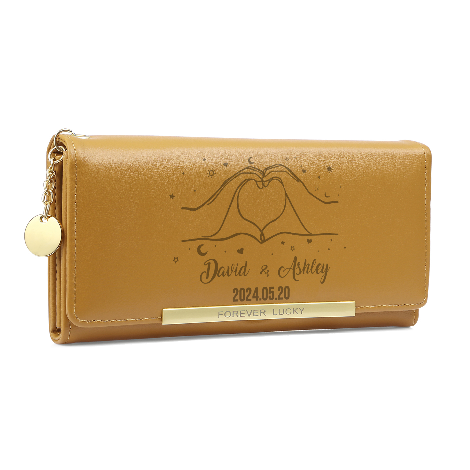 Personalized PU Leather Wallet Two Hands Make a Heart Women's Custom 1 Photo 2 Names 1Date Purse Gift for Her