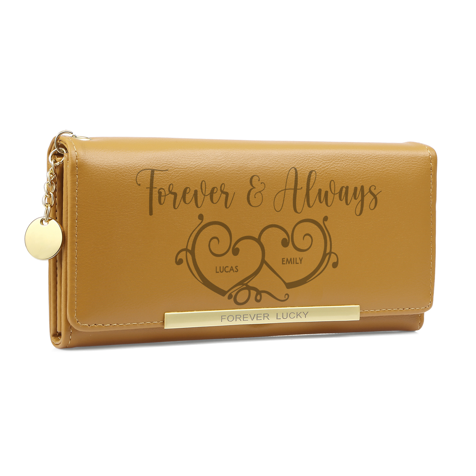 Personalized PU Leather Wallet Two Hearts Custom 1 Photo 2 Names 1 Text Womens Purse Gift for Her