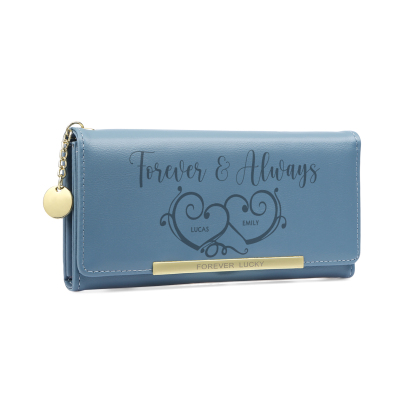 Personalized PU Leather Wallet Two Hearts Custom 1 Photo 2 Names 1 Text Womens Purse Gift for Her