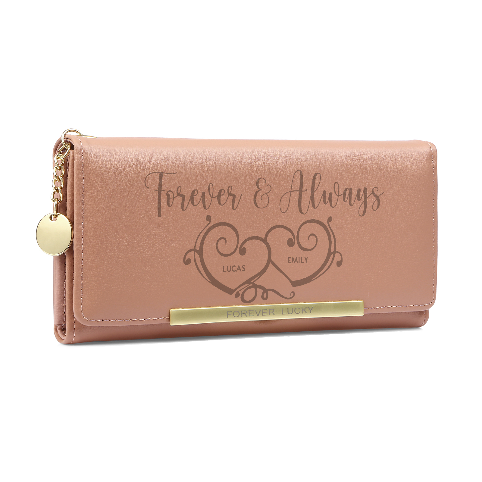 Personalized PU Leather Wallet Two Hearts Custom 1 Photo 2 Names 1 Tex