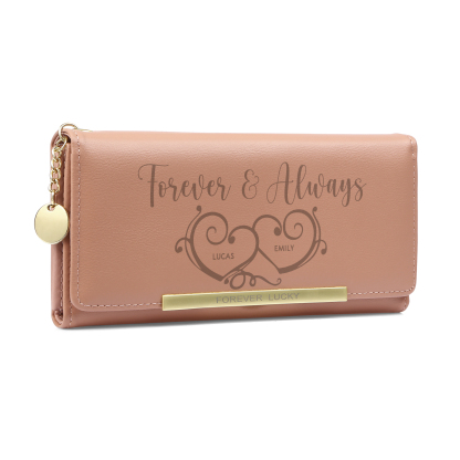 Personalized PU Leather Wallet Two Hearts Custom 1 Photo 2 Names 1 Tex