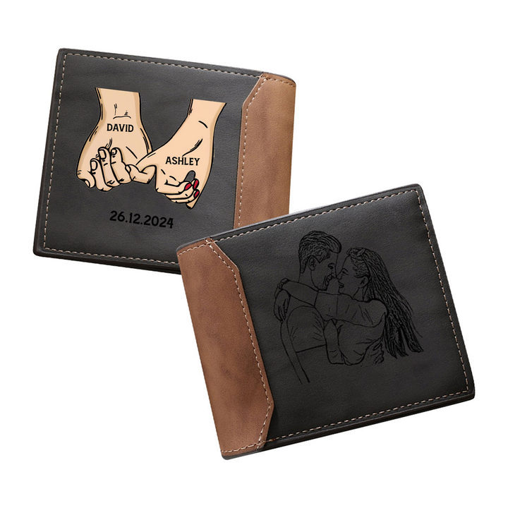 Personalized Men Wallet Custom Photo Names Date Pinky Promise Gift for Him