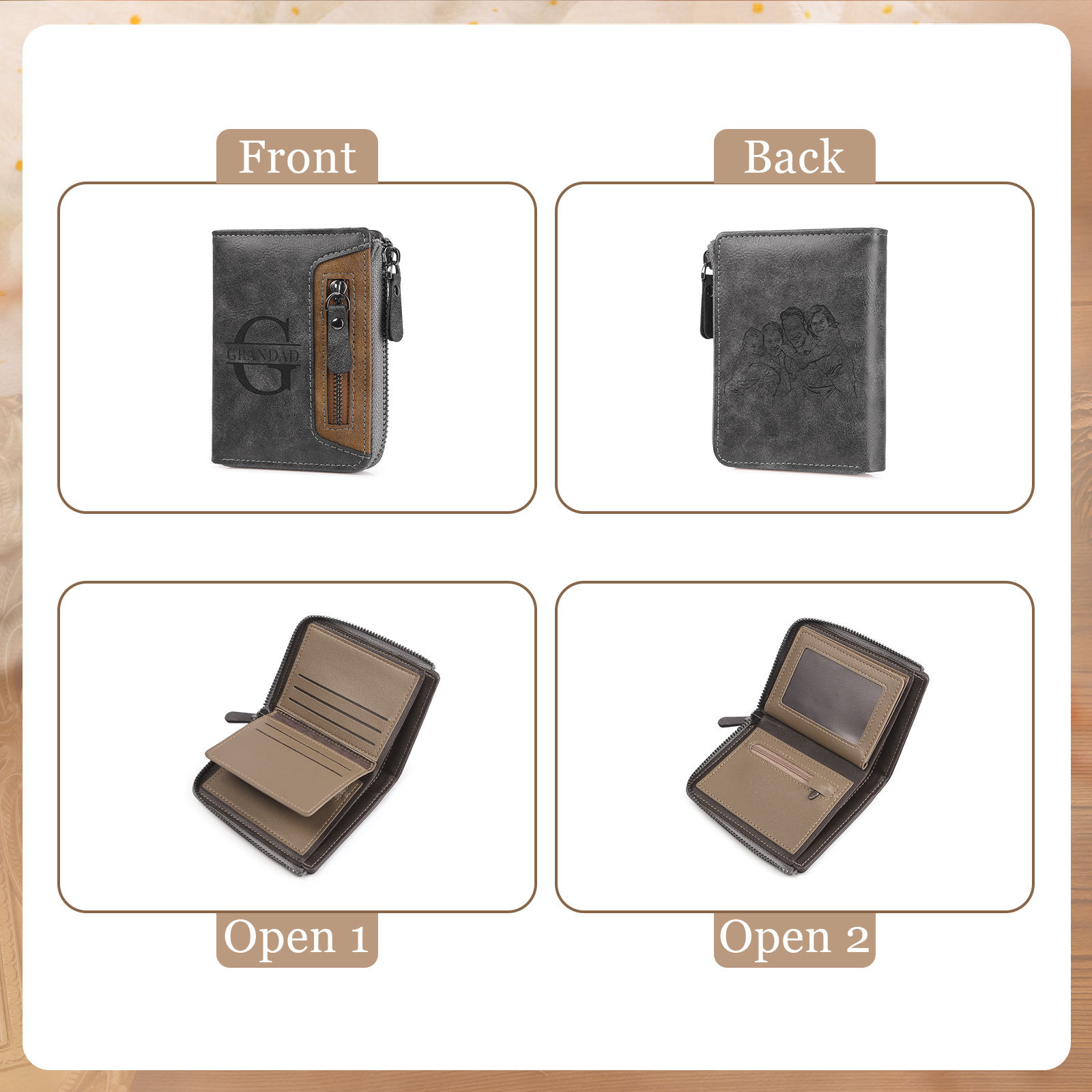 Personalized Leather Men's Wallet with Photo and Name Engraving – Gift for Him | Lorajewel