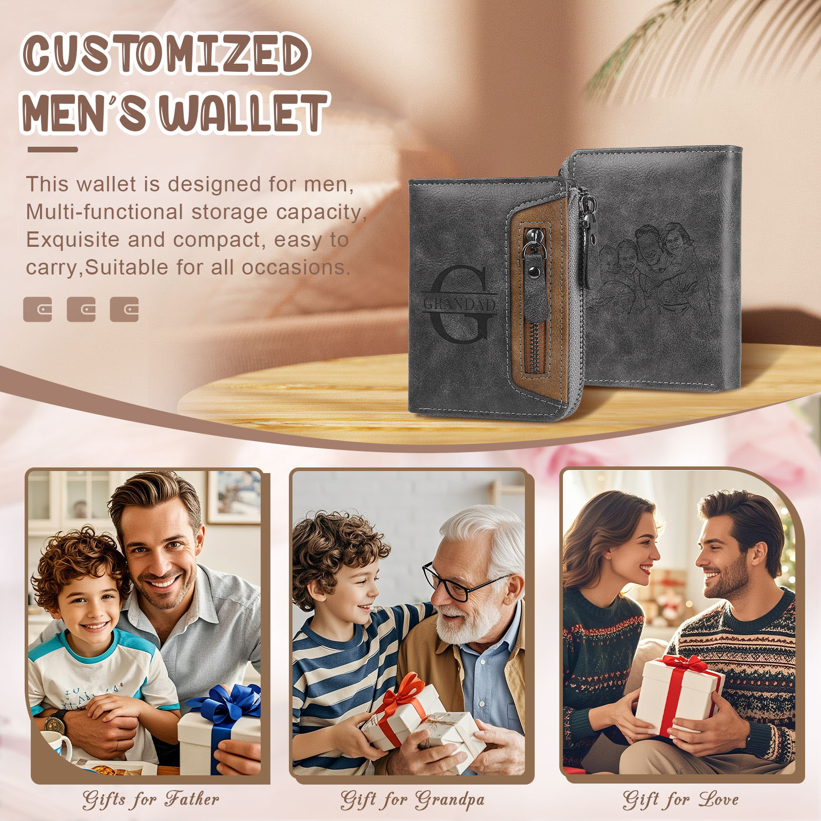 Personalized Leather Men's Wallet with Photo and Name Engraving – Gift for Him | Lorajewel