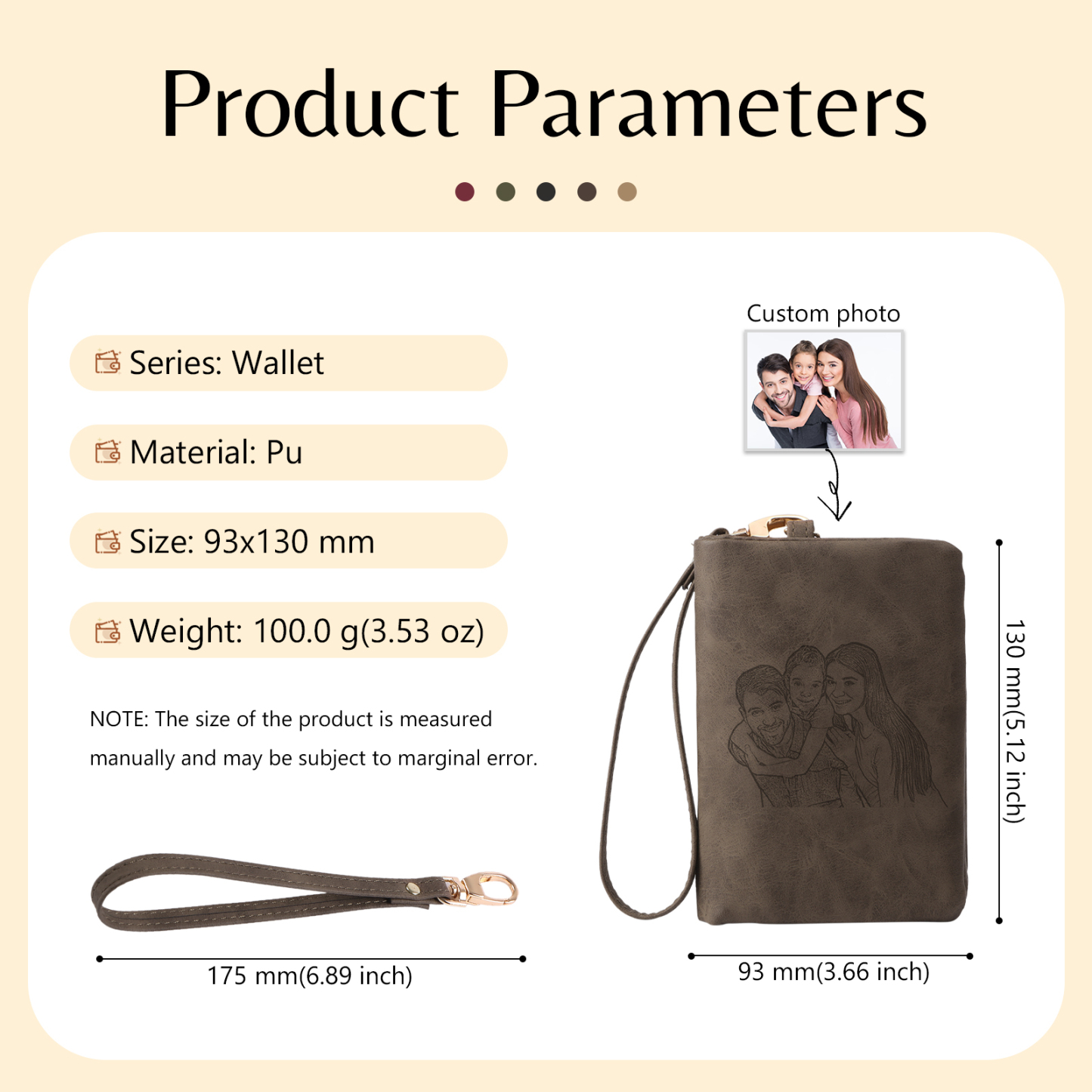 Brown Personalised Leather Wallet Engraved Photo Short Wallet Folding Wallet With Gift Box For Men