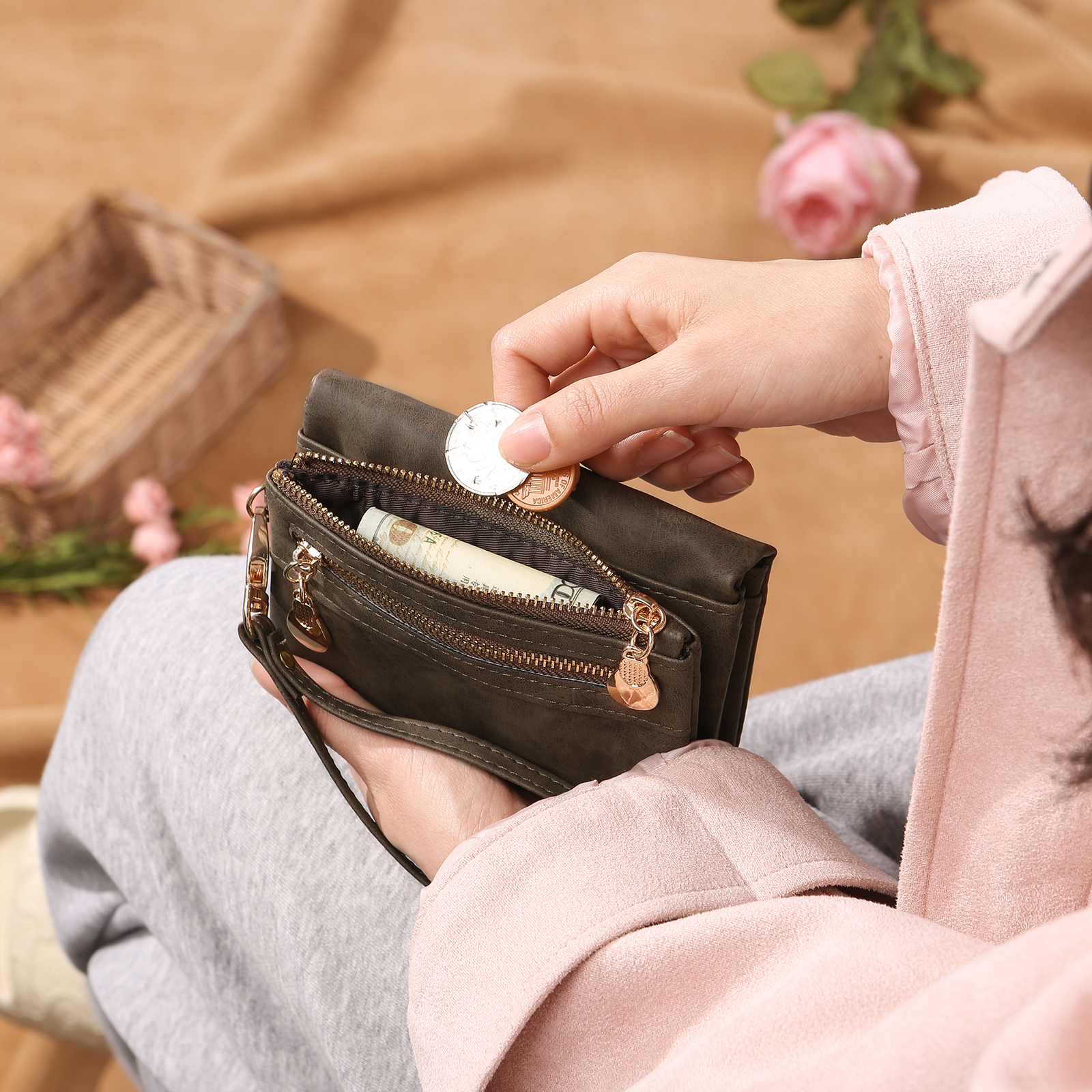 Brown Personalised Leather Wallet Engraved Photo Short Wallet Folding Wallet With Gift Box For Men