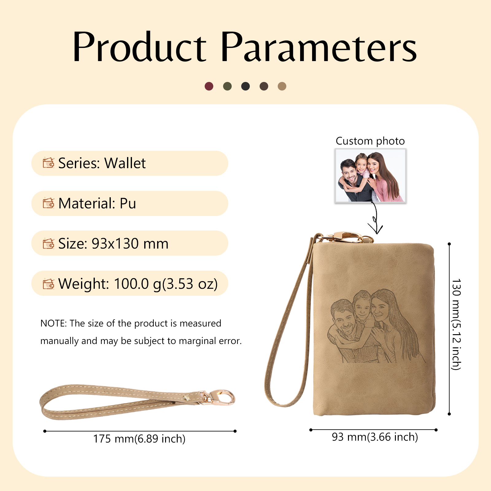 Brown Personalised Leather Wallet Engraved Photo Short Wallet Folding Wallet With Gift Box For Men