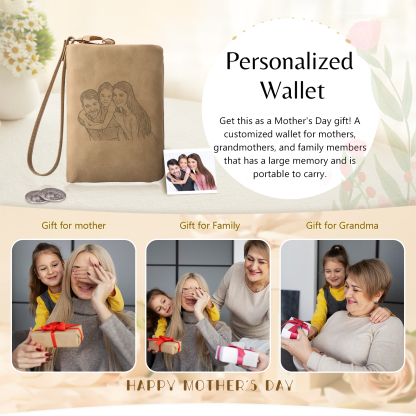 Brown Personalised Leather Wallet Engraved Photo Short Wallet Folding Wallet With Gift Box For Men