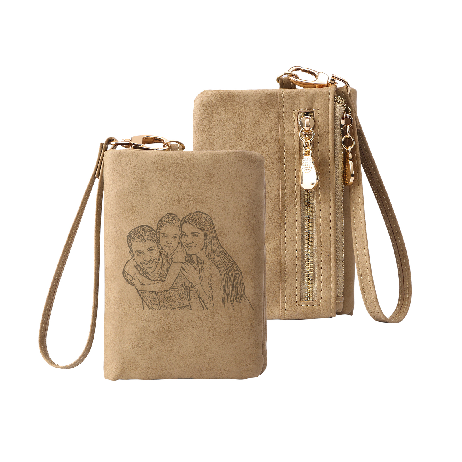 Brown Personalised Leather Wallet Engraved Photo Short Wallet Folding Wallet With Gift Box For Men