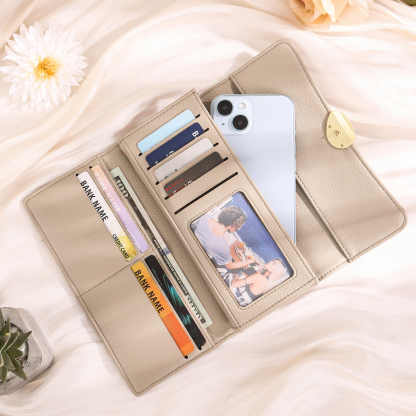 Personalised Leather Wallet Engraved Photo Long Wallet Folding Wallet With Gift Box For  Women