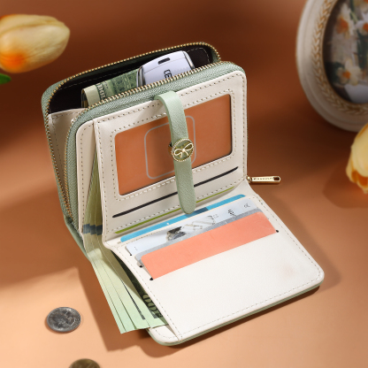 personalized Leather Wallet Engraved Photo Short Wallet, Custom Text Folding Wallet Gifts For Her | Jessemade