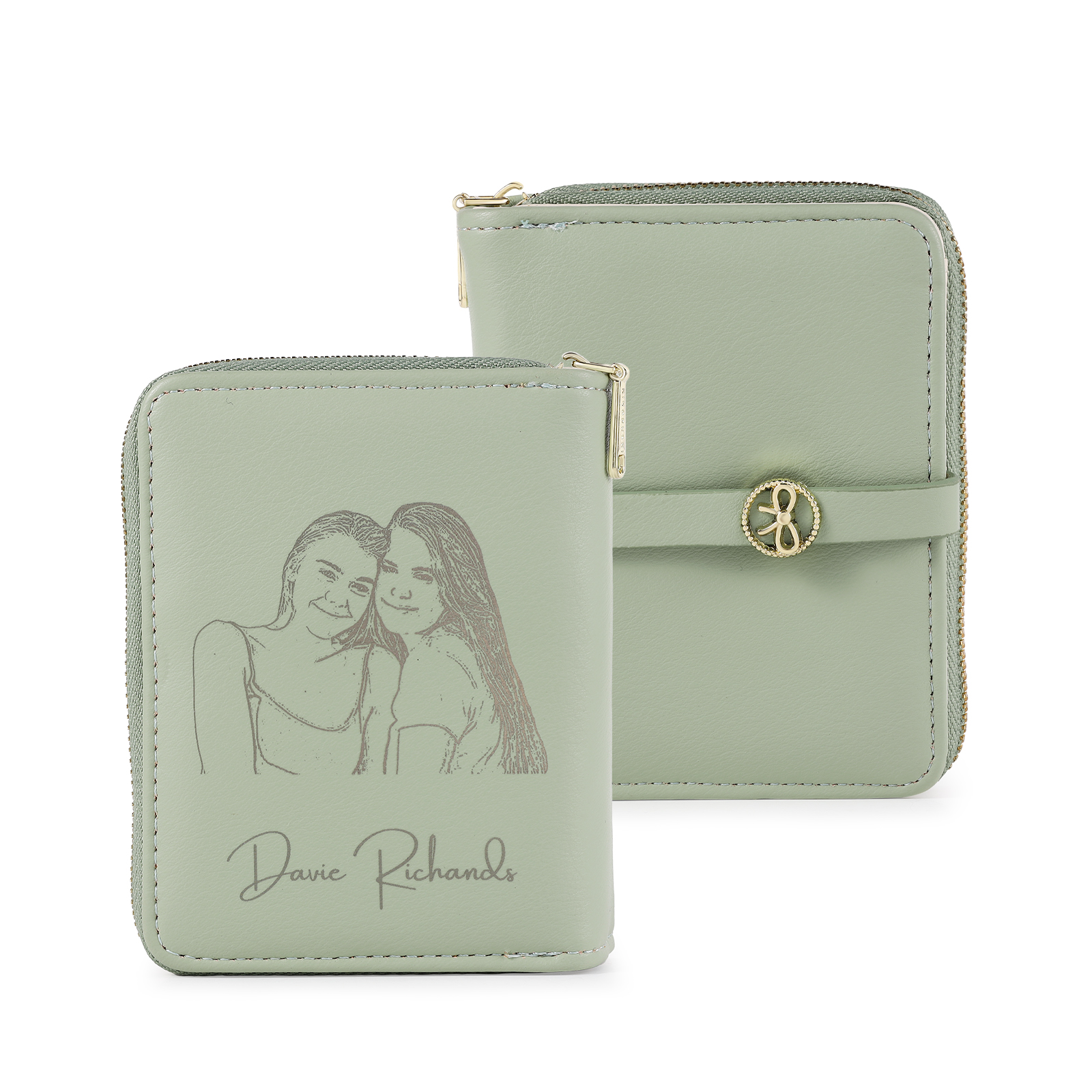 personalized Leather Wallet Engraved Photo Short Wallet, Custom Text Folding Wallet Gifts For Her | Jessemade