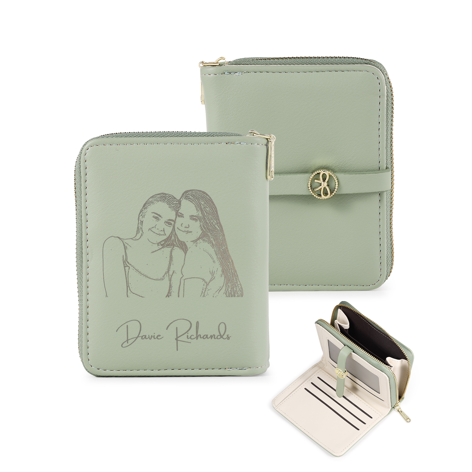 personalized Leather Wallet Engraved Photo Short Wallet, Custom Text Folding Wallet Gifts For Her | Jessemade