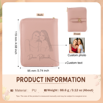 personalized Leather Wallet Engraved Photo Short Wallet, Custom Text Folding Wallet Gifts For Her | Jessemade
