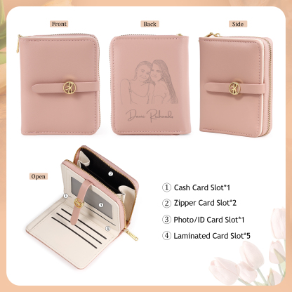 personalized Leather Wallet Engraved Photo Short Wallet, Custom Text Folding Wallet Gifts For Her | Jessemade