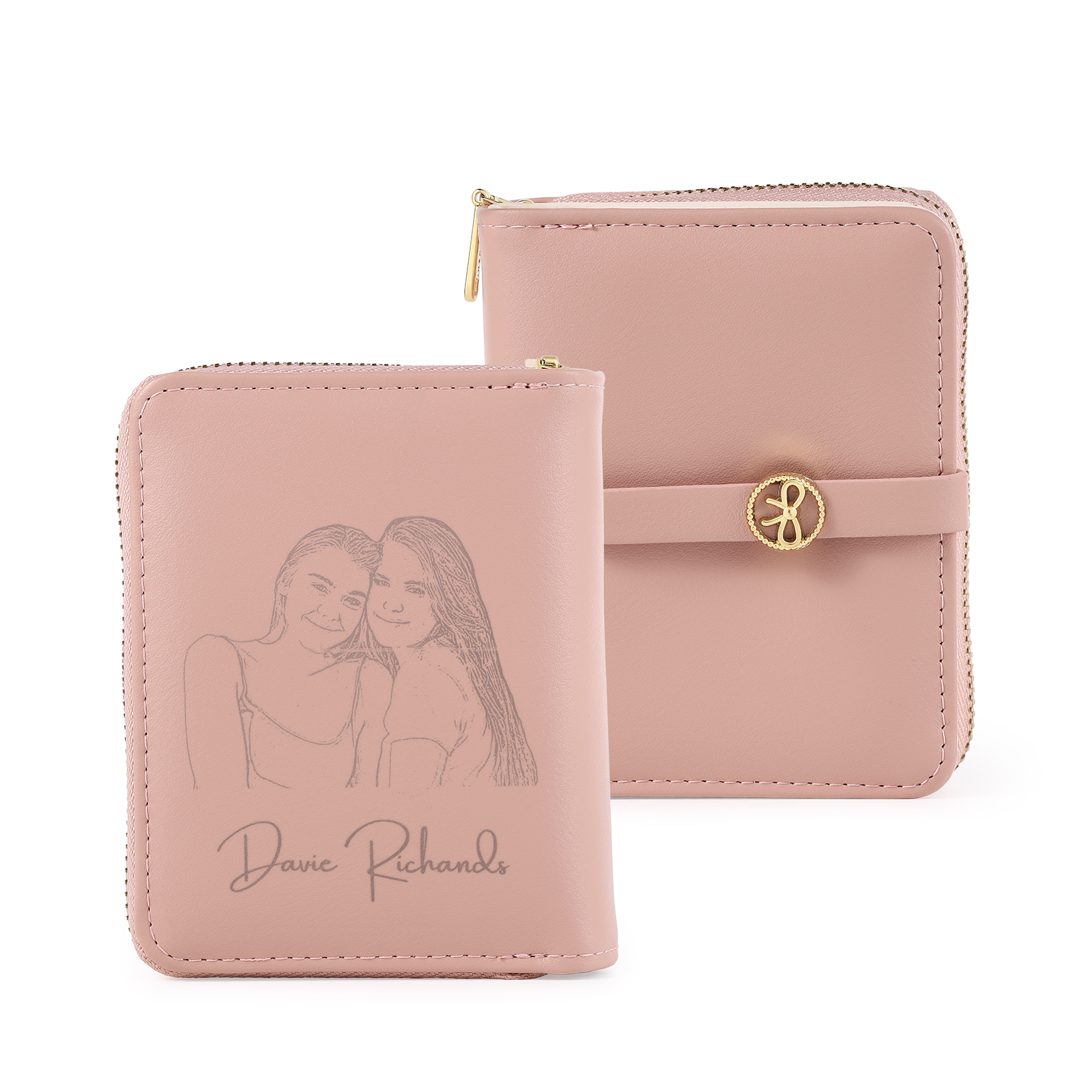 personalized Leather Wallet Engraved Photo Short Wallet, Custom Text Folding Wallet Gifts For Her | Jessemade