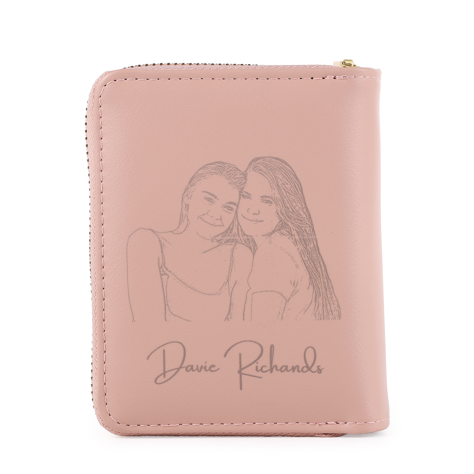 personalized Leather Wallet Engraved Photo Short Wallet, Custom Text Folding Wallet Gifts For Her | Jessemade