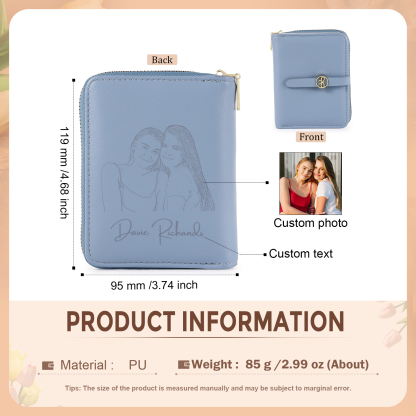 personalized Leather Wallet Engraved Photo Short Wallet, Custom Text Folding Wallet Gifts For Her | Jessemade