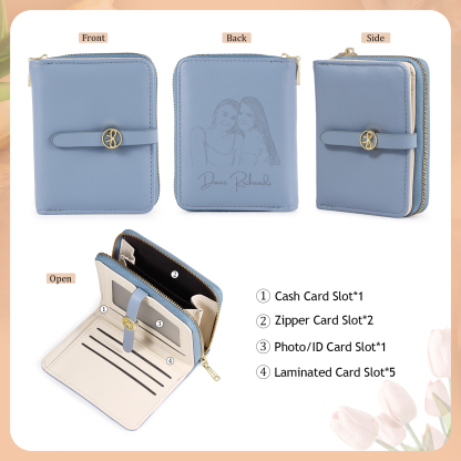 personalized Leather Wallet Engraved Photo Short Wallet, Custom Text Folding Wallet Gifts For Her | Jessemade