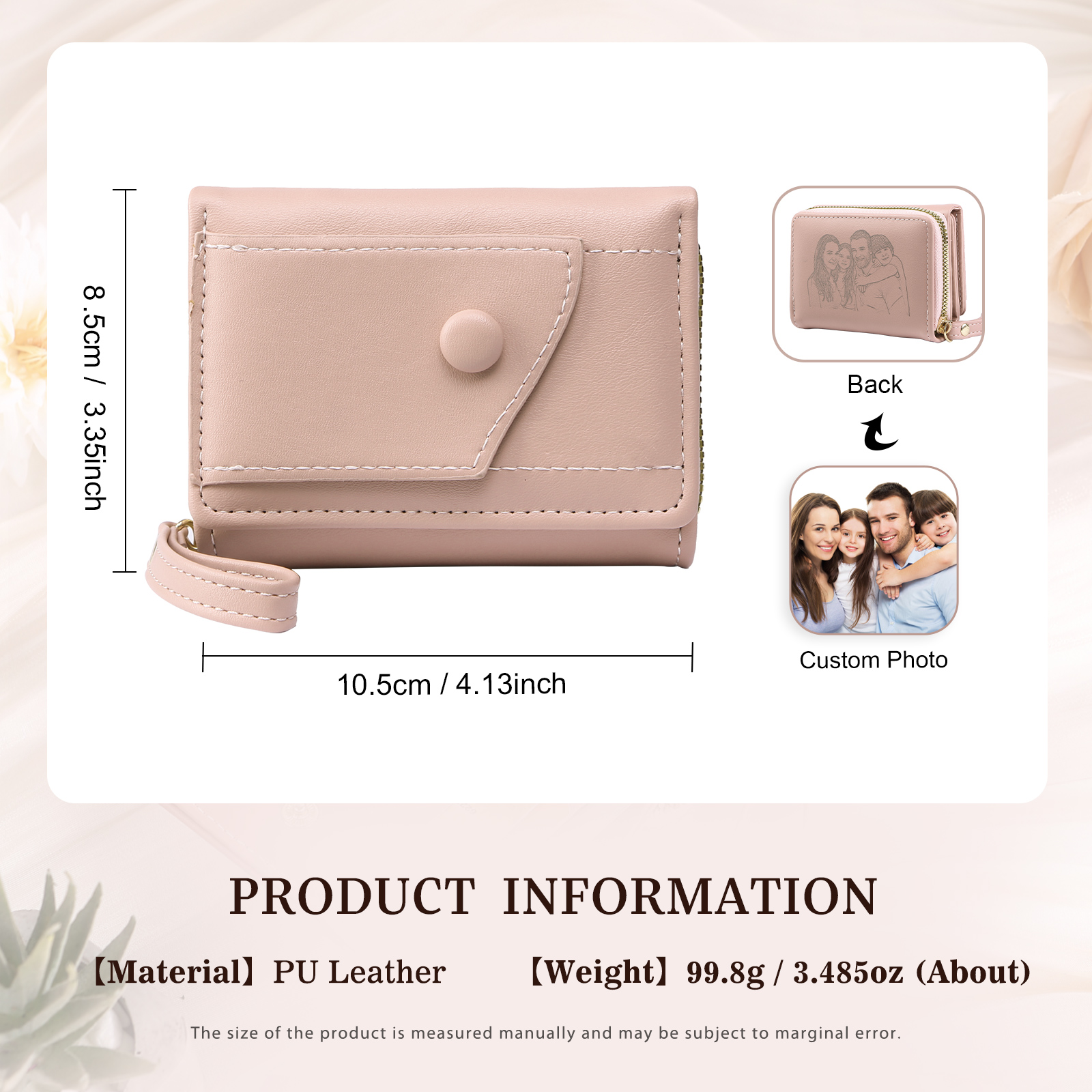personalized PU Leather Short Wallet, Engrave Photo Folding Wallet Gifts For Her | Jessemade