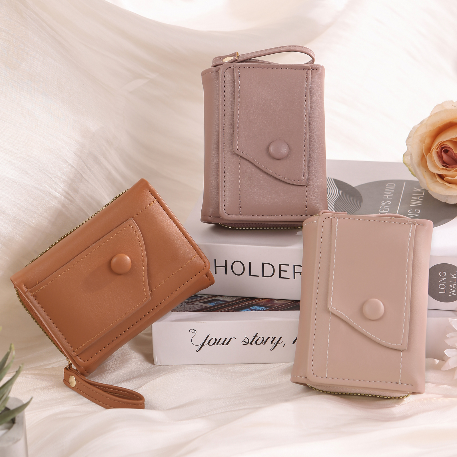 personalized PU Leather Short Wallet, Engrave Photo Folding Wallet Gifts For Her | Jessemade