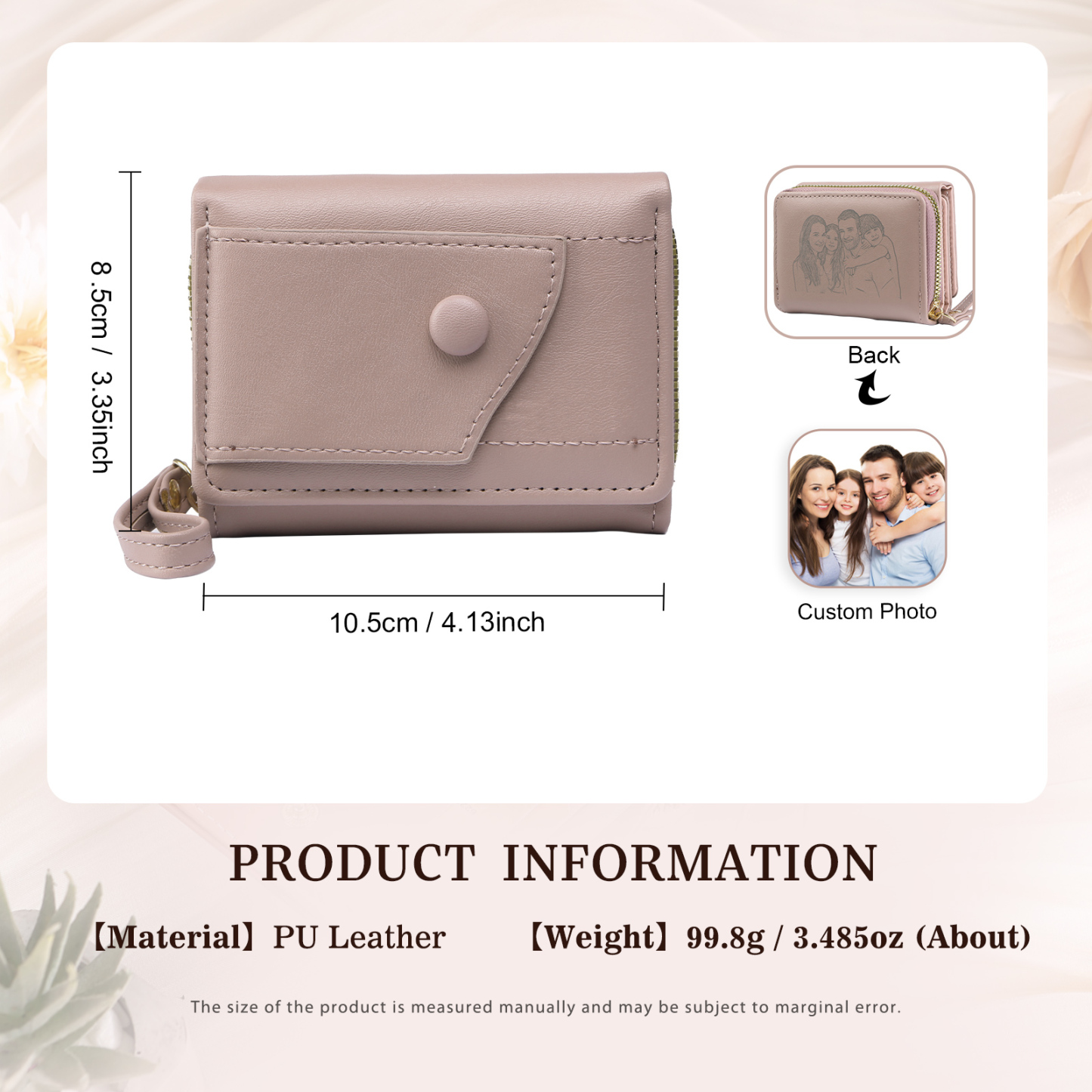 personalized PU Leather Short Wallet, Engrave Photo Folding Wallet Gifts For Her | Jessemade