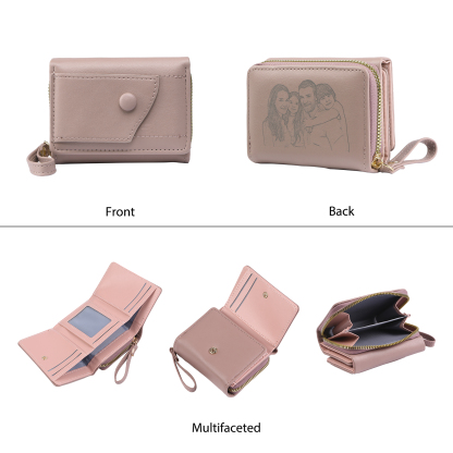 personalized PU Leather Short Wallet, Engrave Photo Folding Wallet Gifts For Her | Jessemade