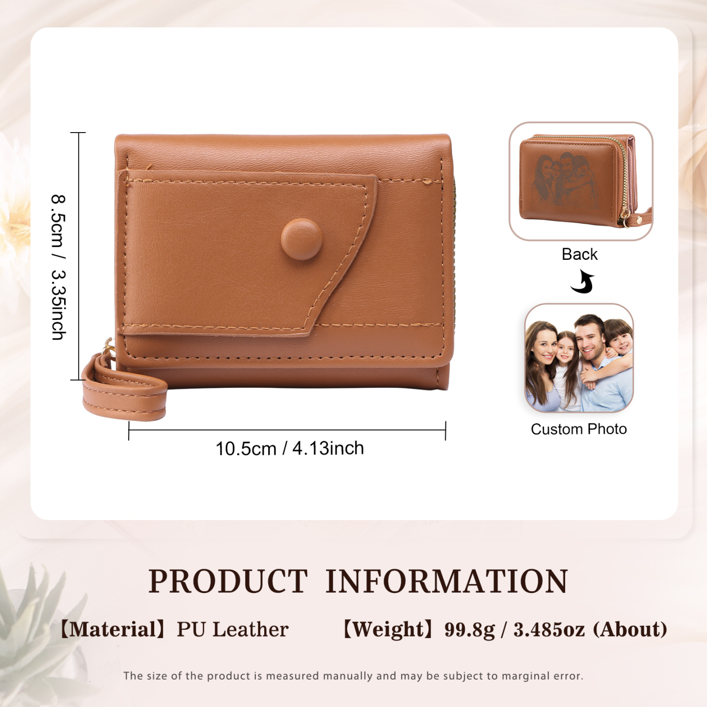 personalized PU Leather Short Wallet, Engrave Photo Folding Wallet Gifts For Her | Jessemade