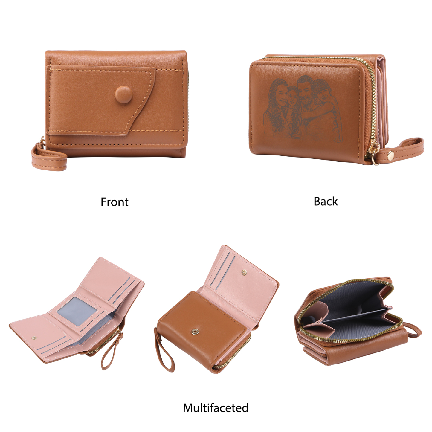 personalized PU Leather Short Wallet, Engrave Photo Folding Wallet Gifts For Her | Jessemade