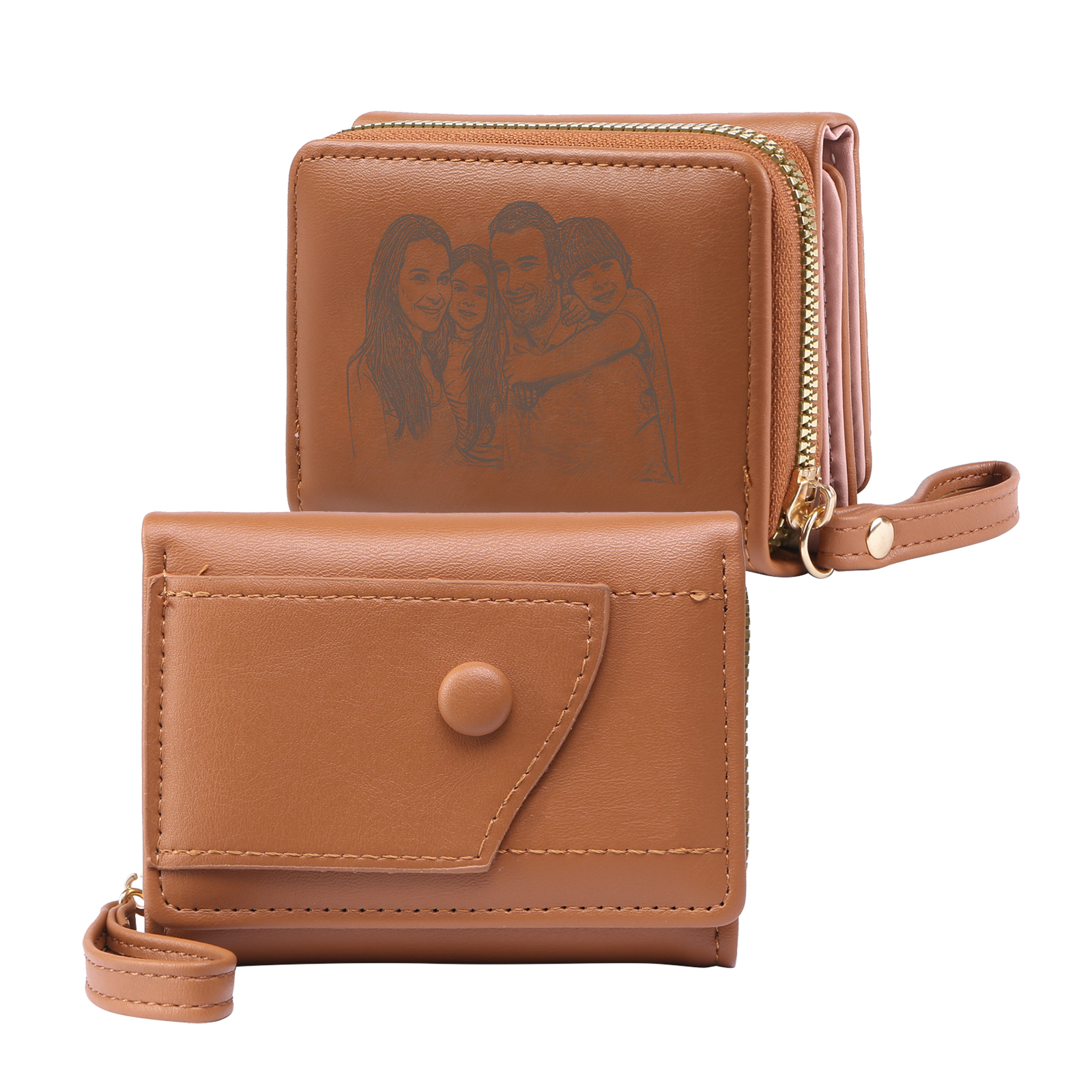 personalized PU Leather Short Wallet, Engrave Photo Folding Wallet Gifts For Her | Jessemade