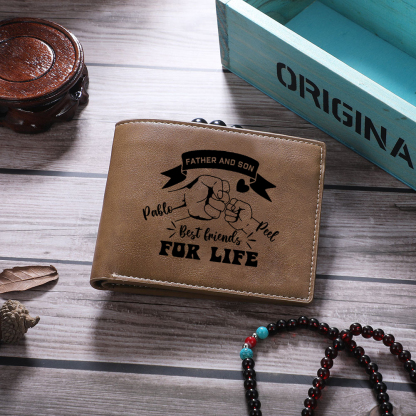 Personalised Photo & 2 Names Leather Wallet, Engraved Best Friends For Life Short Folding Wallet Gift For Dad | Jessemade