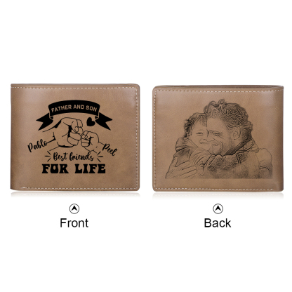 Personalised Photo & 2 Names Leather Wallet, Engraved Best Friends For Life Short Folding Wallet Gift For Dad | Jessemade