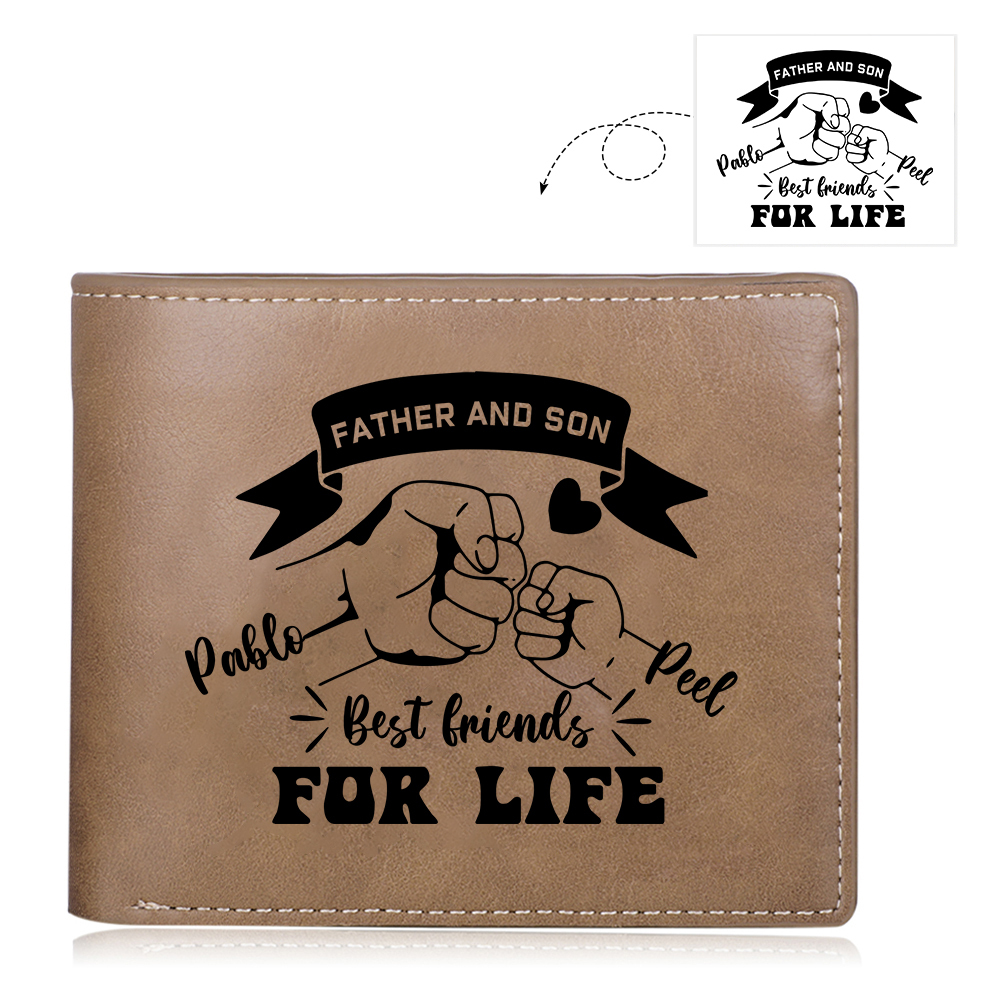 Personalised Photo & 2 Names Leather Wallet, Engraved Best Friends For Life Short Folding Wallet Gift For Dad | Jessemade