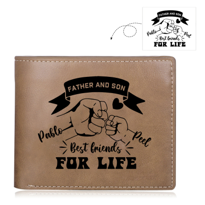 Personalised Photo & 2 Names Leather Wallet, Engraved Best Friends For Life Short Folding Wallet Gift For Dad | Jessemade