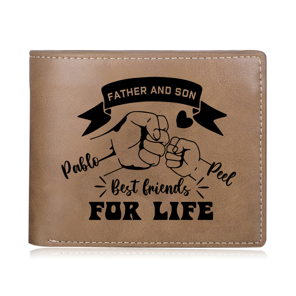 Personalized Photo & 2 Names Leather Wallet, Engraved Best Friends For