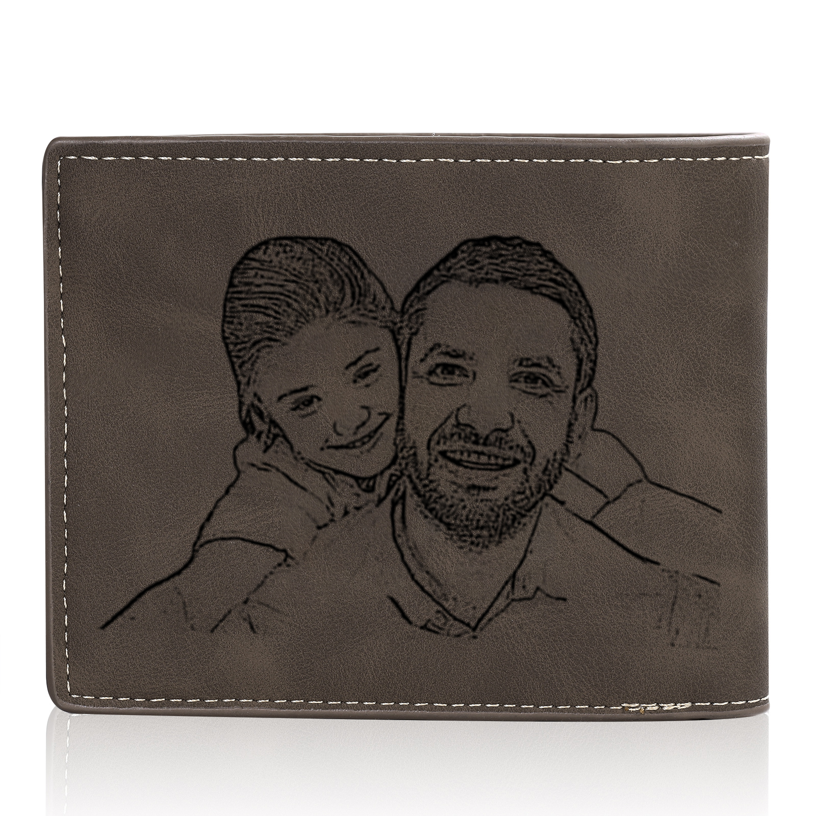Personalised Leather Wallet, Engraved Photo & 5 Names Short Wallet Custom Folding Wallet Gift For Dad | Jessemade