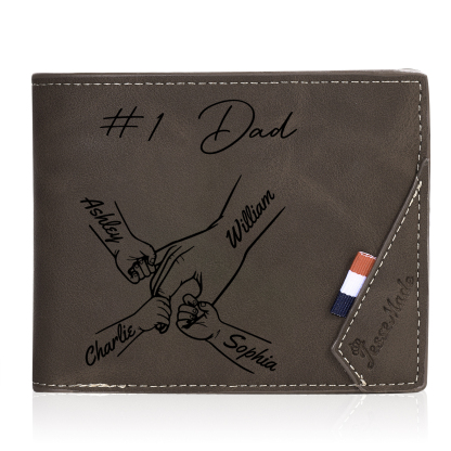 Personalised Leather Wallet, Engraved Photo & 4 Names Short Wallet Custom Folding Wallet Gift For Dad | Jessemade