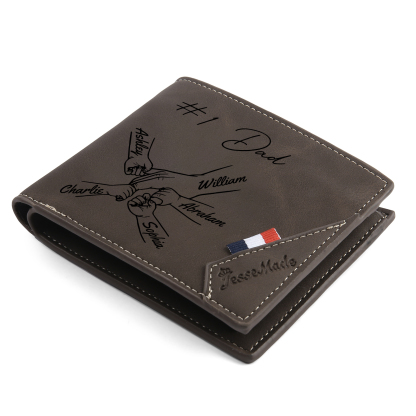 Personalised Leather Wallet, Engraved Photo & 5 Names Short Wallet Custom Folding Wallet Gift For Dad | Jessemade