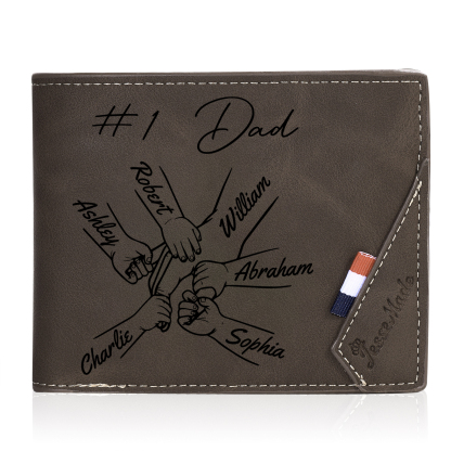 Personalised Leather Wallet, Engraved Photo & 6 Names Short Wallet Custom Folding Wallet Gift For Dad | Jessemade