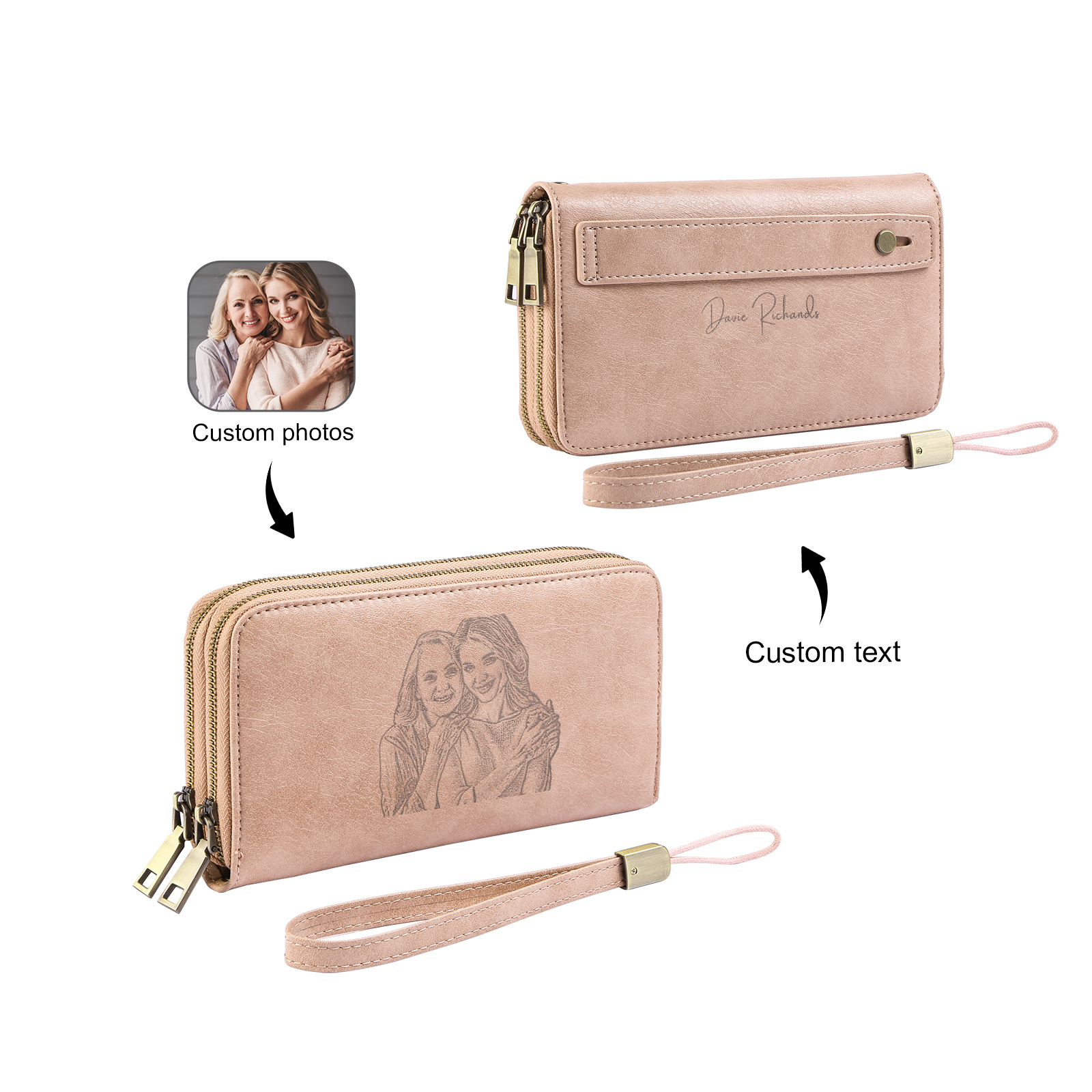 Personalized Women’s Wallet with Custom 1 Photo and 1 Text - "You Make My Heart Smile" Design, Valentine’s Day Gift for Her | Jessemade