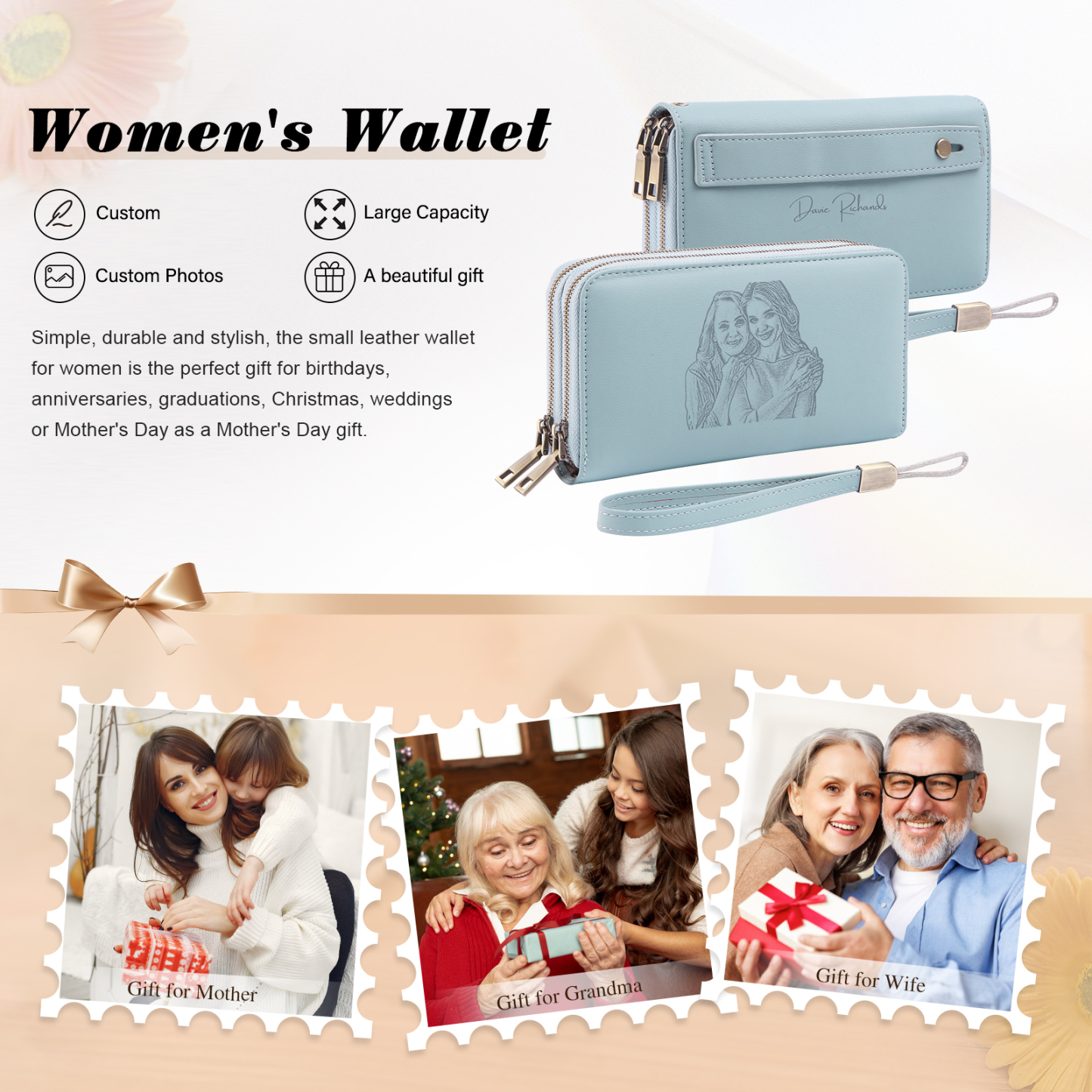 Personalized Women’s Wallet with Custom 1 Photo and 1 Text - Meaningful Gift for Her | Jessemade