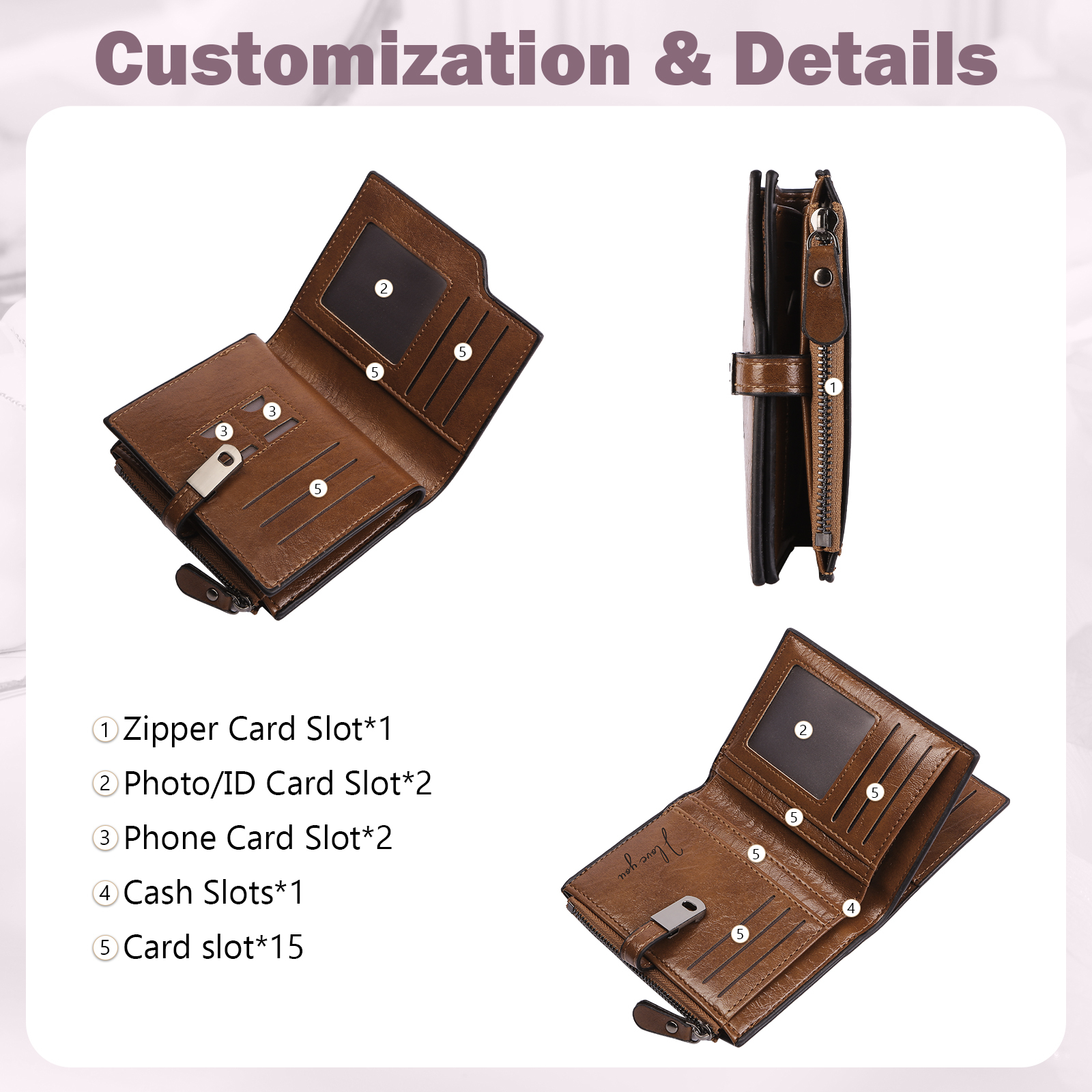 Personalized PU Leather Wallet with Photo & Name Engraving for Women | Lorajewel