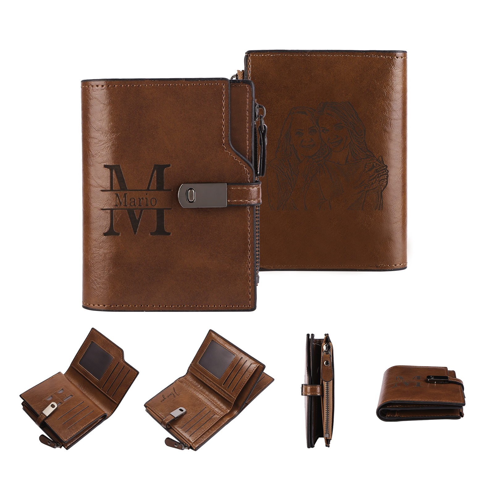 Personalized PU Leather Wallet with Photo & Name Engraving for Women | Lorajewel